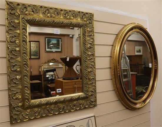 An oval gilt framed wall mirror and a rectangular gilt framed wall mirror (2) W.66cm